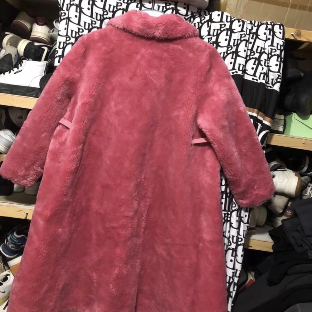 Women's Pink Teddy Coat - Plush Long Faux Fur Jacket - Picture 5 of 8